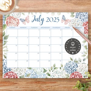 PRINTABLE Monthly Calendar, July 2025 PDF Download, 4th of July, Fourth, Summer, Vacations, Kids Schedule, Instant Download, July1