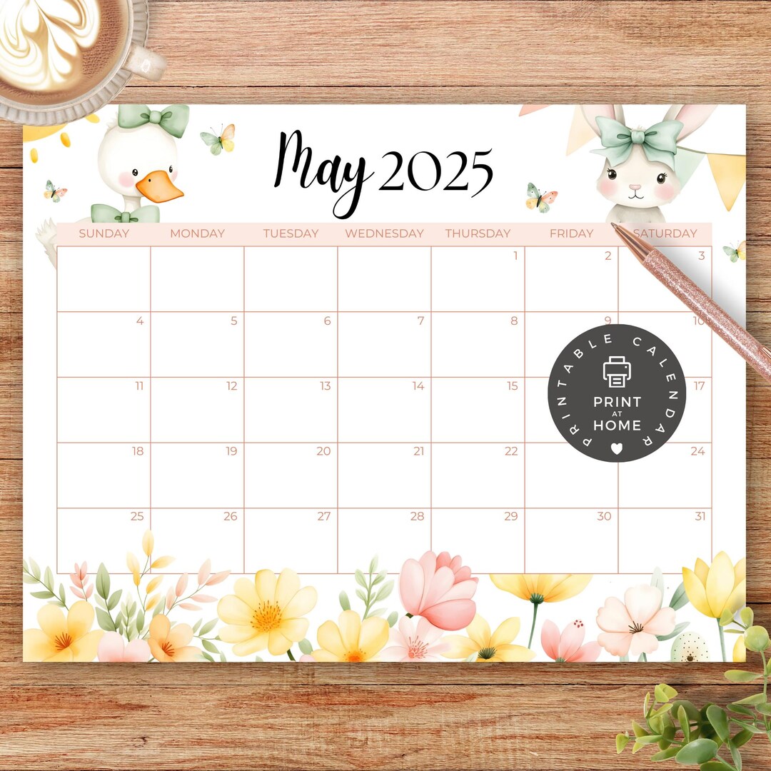 PRINTABLE Monthly Calendar, May 2025 PDF Download, Spring, Cute Animal ...