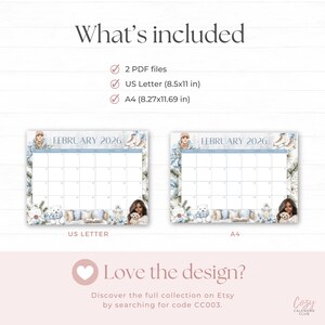 Printable Monthly Calendar - February 2026 PDF Download - Cozy Feminine Collection - CC003 image 3