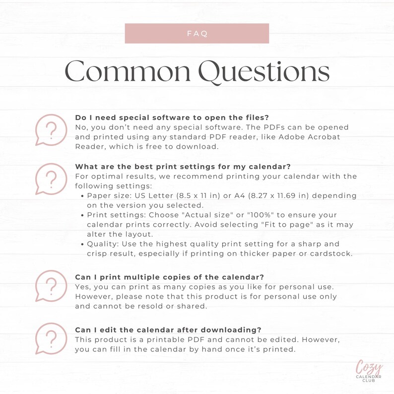 Printable Monthly Calendar - February 2026 PDF Download - Cozy Feminine Collection - CC003 image 5