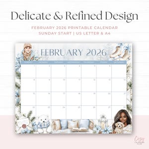 Printable Monthly Calendar - February 2026 PDF Download - Cozy Feminine Collection - CC003 image 2