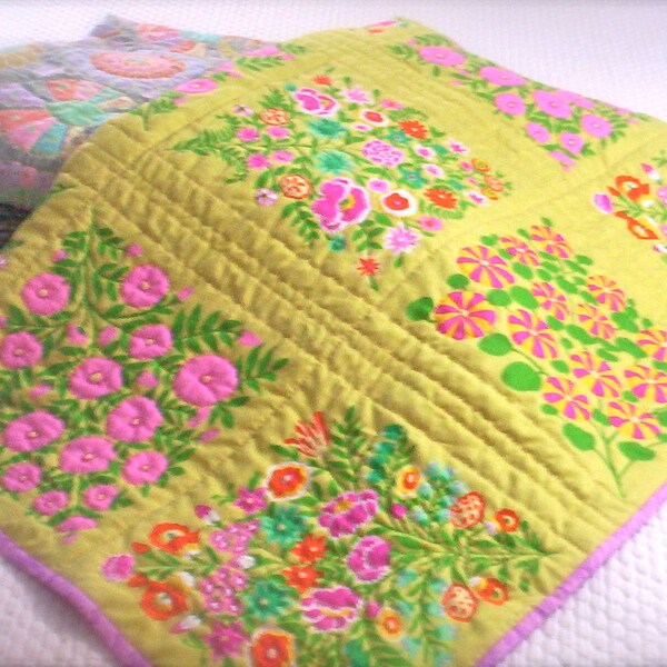 Hand quilted baby quilt lap quilt original design, Kaffe Fassett