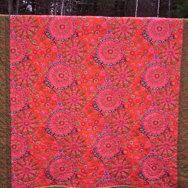 Reserved for Mary Hand quilted quilt, orange lap quilt, twin quilt, Kaffe Fassett , original design