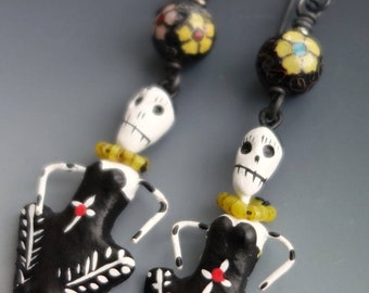 Antique Chinese Cloisonne Skeleton Earrings