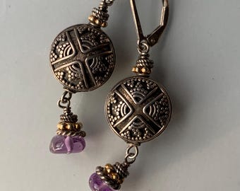 Granulated Sterling Bead Amethyst Earrings