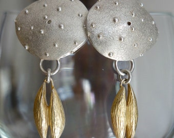 Vintage Artisan Studio Sterling Gold Wash Shield Earrings