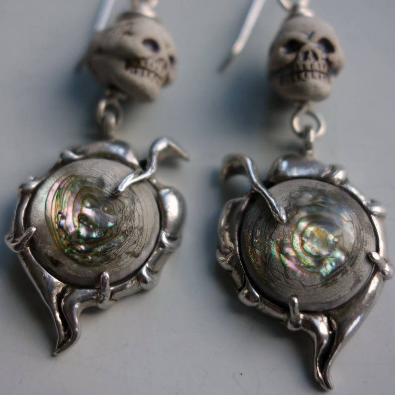 Skull Sterling Abalone Grim Reaper Earrings Bild 2