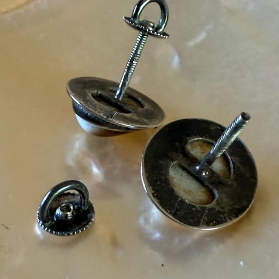 Antique Operculum Sterling Threaded Post Earrings - image 3