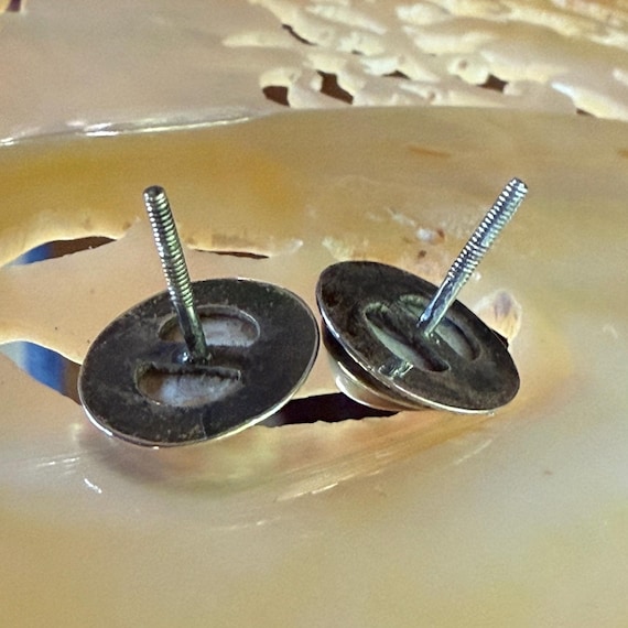 Antique Operculum Sterling Threaded Post Earrings - image 5