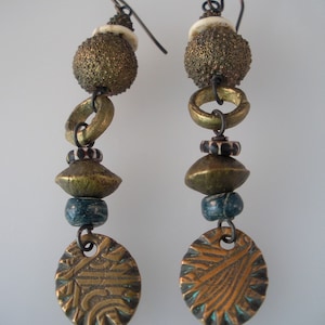 Bronze and African Bead Earrings