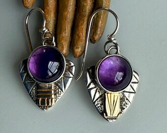 Amethyst Sterling 18kt Artisan Vintage Earrings