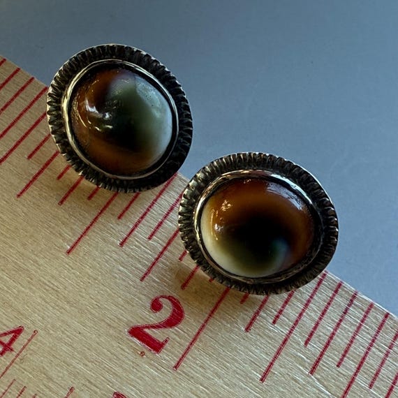 Antique Operculum Sterling Threaded Post Earrings - image 8