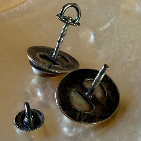 Antique Operculum Sterling Threaded Post Earrings - image 7