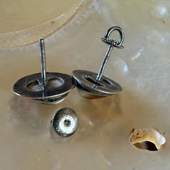 Antique Operculum Sterling Threaded Post Earrings - image 10