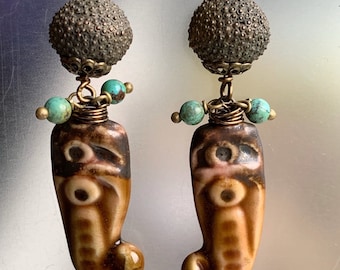 Handmade Ceramic Dancing Mermaid Turquoise Earrings