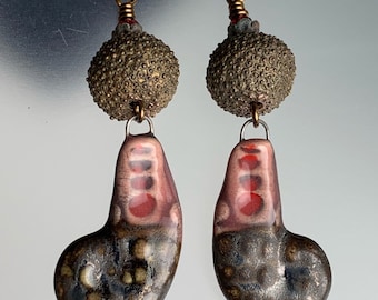 Ceramic Handmade Spiral African Trade Bead Earrings