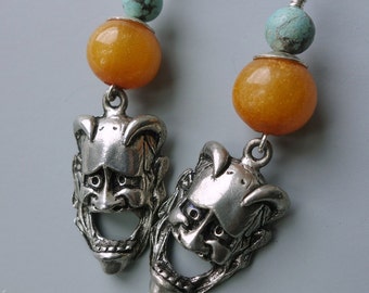 Vintage Hannya Japanese Demon Mask Earrings