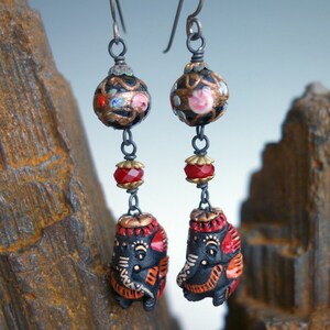 Ganesh Elephant Venetian Bead Earrings