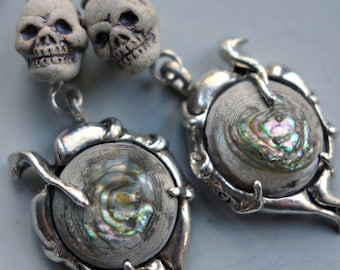 Skull Sterling Abalone Grim Reaper Earrings