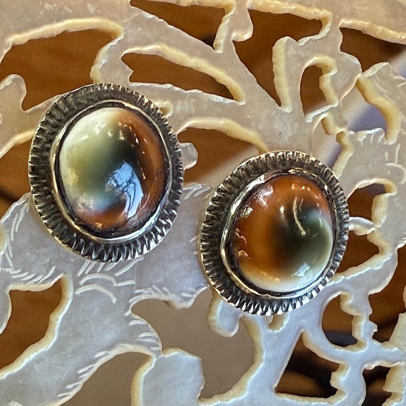 Antique Operculum Sterling Threaded Post Earrings - image 1