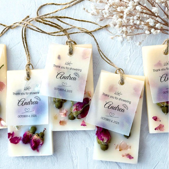 Personalized Rose Soy Wax Sachet Favors, Bridal Shower Favor, First Communion Guest Gifts, Aromatherapy Room Freshener Rose Petals