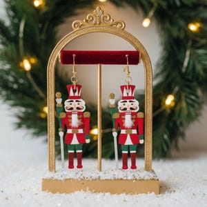 Nutcracker Earrings, Christmas Dangle, Festive Holiday Jewelry