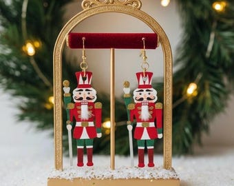 Nutcracker Earrings, Christmas Dangle, Festive Holiday Jewelry