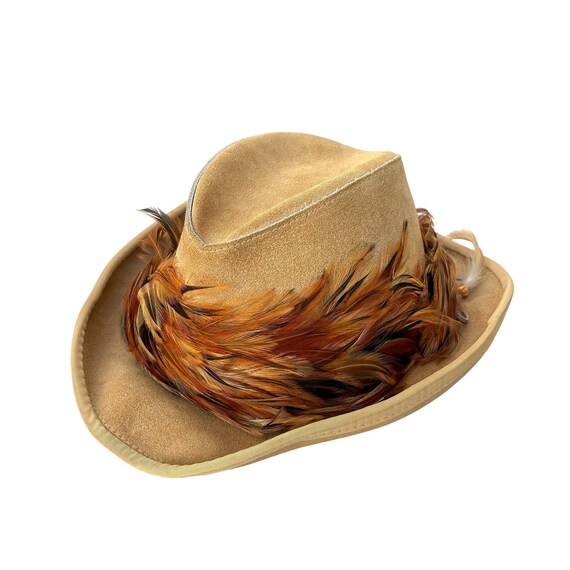 VINTAGE | Skully\'s by Henschel Western Tan Leather Hat Vintage Skullys By Henschel Leather Western Style Hat Made  main image 4