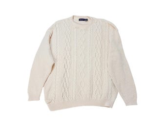 Pull Van Heusen XXL Aran en maille torsadée pour homme 100 % coton, fabriqué aux États-Unis BC