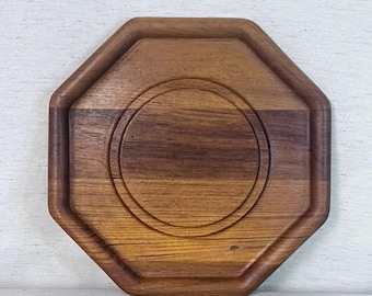 Vintage Teak Tray | Octagonal Wooden Platter | Mid-Century Modern Decor