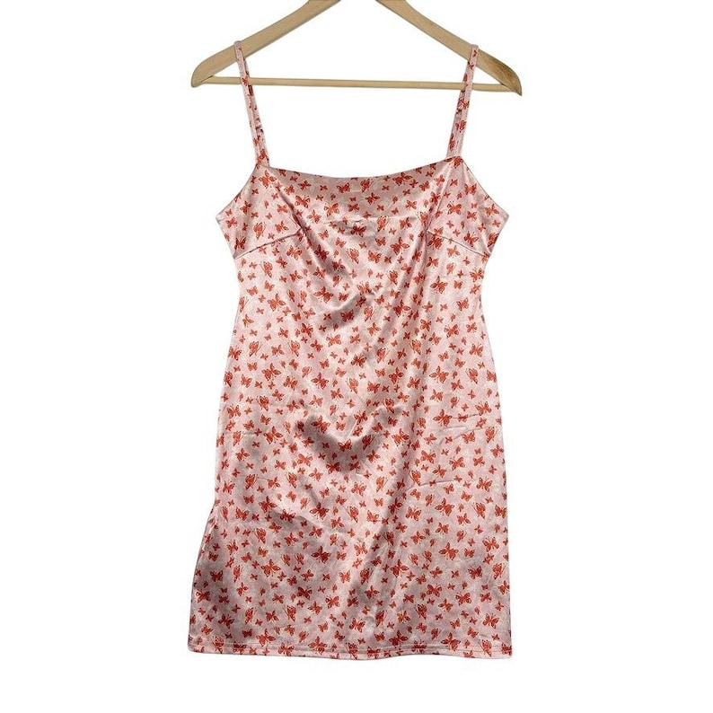 Années 2000 Vtg Urban Outfitters UO - Mini-robe sans lacet papillon rose en satin brillant image 1