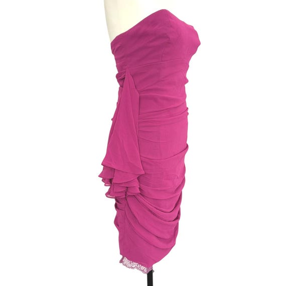 Vtg Y2k Mandalay Julian Joyce Magenta Strapless Ruched Mini Sheath Dress Lace 4