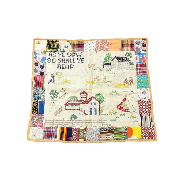 Tapiz de pared estilo granja, hecho a mano con punto de cruz y patchwork, Gálatas 6:7