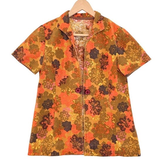 VTG Handmade 60s Floral Retro Open Front Blouse T… - image 1