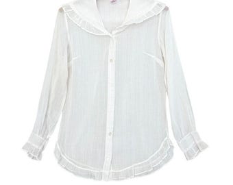 Vintage Peasant Blouse Womens Medium Lace Cottagecore Romantic Boho Top 70s M