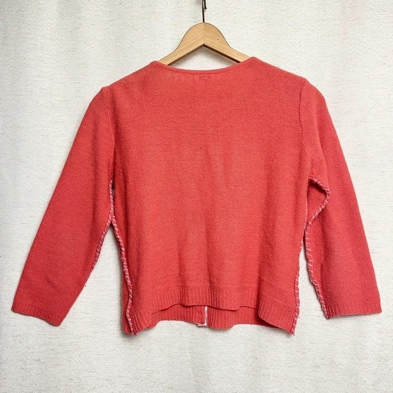 Free People Cardigan Sz M Coral Pink Beaded Rhinestone Wool angora soft girl image 5