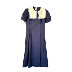 laura ashley navy blue dress Vintage LAURA ASHLEY Navy Blue Corduroy Dress UK 16 US 14 Button Front Bow Puff