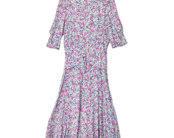 Robe à fleurs vintage Belle France Jane Schaffhausen violet rose bleu taille 10