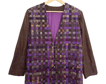 VTG Patchwork Kimono Jacket Purple Brown Deconstructed Art to Wear Avant Garde