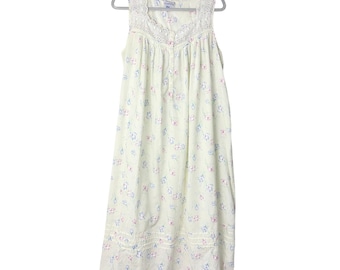 Lanz of Salzburg Womens Floral Lace Trim Nightgown Sleeveless Pastel White M