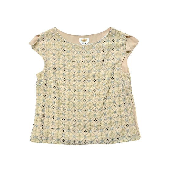 Talbots, NWT Talbots VTG Deadstock 100% Silk Beaded Sequin Top Beige Floral Size 10