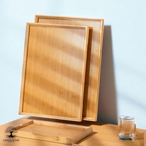Rectangular Solid Wood Tray | Wooden Tea, Fruit And Snack Serving Tray | Rustic Desktop Storage And Restaurant Utility Platter