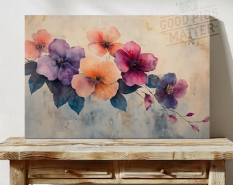 Canvas Wall Art Colorful Flowers Watercolor Painting, Country Cottage Home Decor Print Rustic Wall Art Farmhouse Art | Canvas Print 5-11