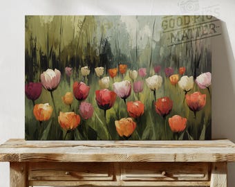 Canvas Wall Art Tulips Flowers Vintage Painting, Chic Cottage Home Decor Print Rustic Wall Art Modern Farmhouse Art | Canvas Print 3-2