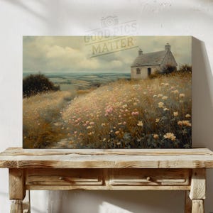 Canvas Wall Art Quaint Countryside Vintage Painting, Cottage Home Decor Print Rustic Wall Art Country Farmhouse Art | Canvas Print 4.13