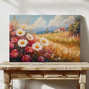 Canvas Wall Art Wildflower Countryside Vintage Painting, Cottage Home Decor Print Rustic Wall Art Modern Farmhouse Art | Canvas Print 4-27