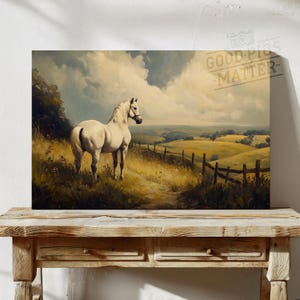 Canvas Wall Art Neutral Horse Countryside Landscape Vintage Painting, Chic Home Decor Print Rustic Wall Art Farmhouse Art | Canvas Print 3-3
