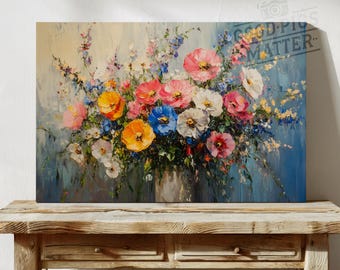 Canvas Wall Art Flower Bouquet Vintage Painting, French Country Cottage Home Decor Print Rustic Wall Art Farmhouse Art | Canvas Print 5-8