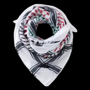 Red/Green/Black/White Palestinian Flag Colors Keffiyeh scarf | 110cm Traditional Cotton Kufiyah with Tassels | Unisex Gift for Him, Her