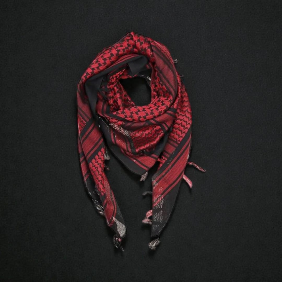 Maroon & Black Palestinian Keffiyeh Scarf: Traditional Cotton Kufiyah ...